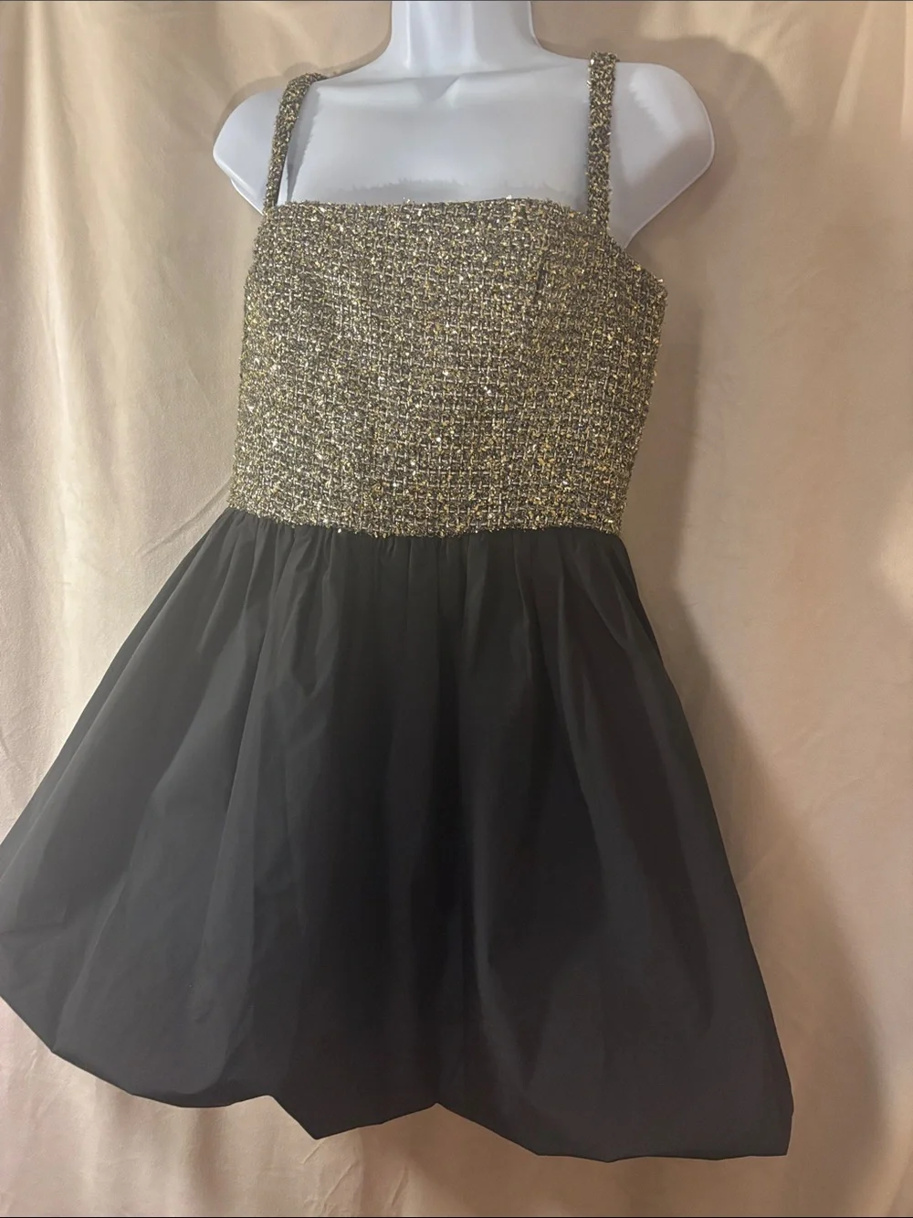 Amanda Uprichard Christine Black & Gold Mini Bubble Skirt